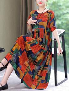 Nuevo vestido de verano casual y elegante de estampado de moda, de largo medio para mujeres de vacaciones - Multicolor - Ver 7