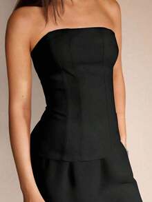 Set de 2 piezas para mujer con top sin mangas de cuello de halter y pantalones largos para el verano, estética de oficina y uso diario - Negro - Ver 6