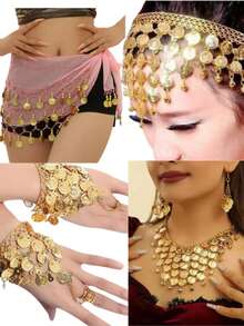 Kit Tiara + Pulseira + Colar E Lenço Moedas Árabe Dança - rosa claro - Visão 8