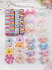 178pcs Macaron Sweet Dreamy Girly Hair Accessories Set, Includes Tulle Lace Bow Hair Clips, Glitter Double-Layer Butterfly Hair Clips, Faux Multi-Layer Flower Hair Clips, Suitable For Daily Wear, Spring Outing, Parties - Multicolor - View 4