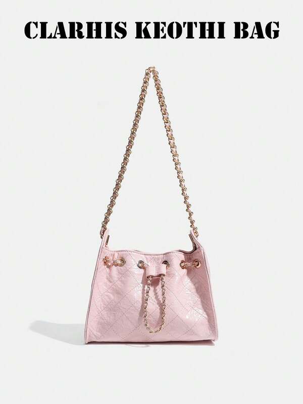 Cute Pink Quilted Chain Shoulder Bag, Features A Soft Rounded Silhouette And Quilted Diamond Pattern, Perfect For Fashion Lovers And Teens, Ideal For Special Occasions And Daily Use, Lightweight And Practical