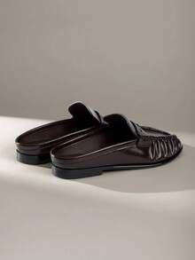 Women Slingback Flats New Retro Mules Slippers Elegant Casual Slip-On Ruched Fashion Commute Flat Shoes - 棕色 - 查看 6