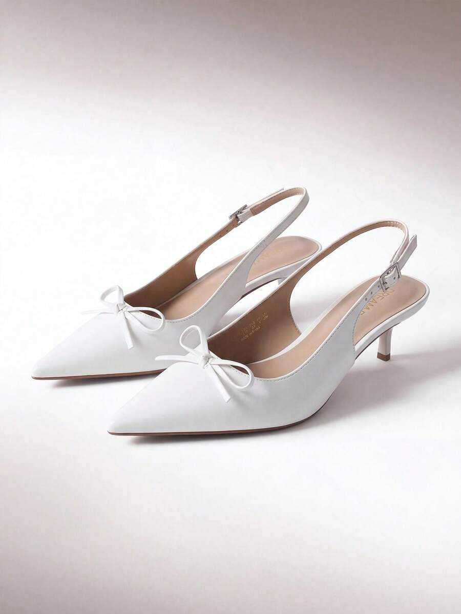 Womens Slingback Kitten Heels, Pointed Toe 2.17 Inch Low Bow Dress Shoes All Day Wear Comfortable Formal Wedding Pumps - trắng - Xem 1