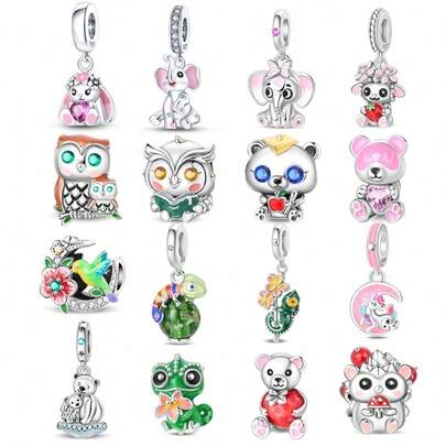 1 miếng charm bạc S925 chủ đề động vật, thiết kế độc đáo hình thỏ, voi và tắc kè. Mặt dây chuyền tráng men đính đá kim cương này phù hợp cho cả vòng tay và dây chuyền. Đây là phụ kiện quyến rũ để làm trang sức phong cách dễ thương, mang nét tinh nghịch, trẻ thơ, đáp ứng nhu cầu cho cả dự án DIY và đeo hàng ngày.