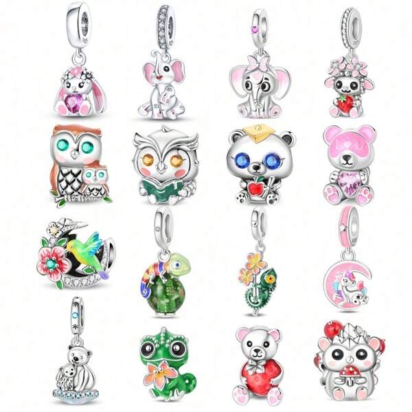 1 miếng charm bạc S925 chủ đề động vật, thiết kế độc đáo hình thỏ, voi và tắc kè. Mặt dây chuyền tráng men đính đá kim cương này phù hợp cho cả vòng tay và dây chuyền. Đây là phụ kiện quyến rũ để làm trang sức phong cách dễ thương, mang nét tinh nghịch, trẻ thơ, đáp ứng nhu cầu cho cả dự án DIY và đeo hàng ngày.