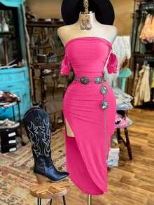 Vestido bandeau de unicolor de moda para mujer - Rosa - Ver 4