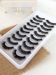 10 Pairs Soft & Fluffy Reusable False Eyelashes, Natural & Dramatic Look For Daily Wear And Parties, Cat Eye Effect, Lightweight & Voluminous - Black - View 3