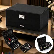 Large Capacity Lockable Velvet Jewelry Box With Drawers, Suitable For Storing Necklaces, Earrings, Rings, Bracelets, Great Gift For Women - Multicolor - View 4