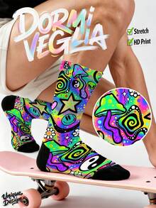 Men's Socks, 360 Degree Print - Fantasy Mushroom, Animal, Colorful, Hip Hop, Street Style, Fun Socks, Couple, Gift, Daily, Party, Holiday - Multicolor - View 7