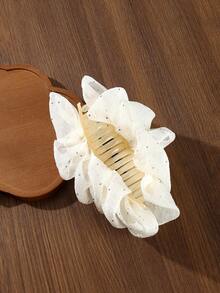 1pc Women's 17cm/6.69inch Solid Color Rhinestone Tulle Oversized Bow Hair Clip, Elegant Fashion Accessory Suitable For Daily Use - Beige - View 6