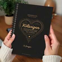 1pc Cologne Spiral Notebook, Black & Gold Color Scheme Showcases Elegance, Heart Pattern And German Text Add Unique Charm. 100 Pages High Capacity, Suitable For Work Records, Study Notes, Diary Writing, Also An Excellent Graduation Or Birthday Gift. - B - View 3