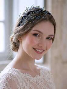 1 pièce Bandeau élégant avec perles de cristal, accessoire de cheveux polyvalent pour mariée et mariage, convient pour les fêtes, les rassemblements, les bals, les festivals, les banquets - Bleu azur - Voir 5