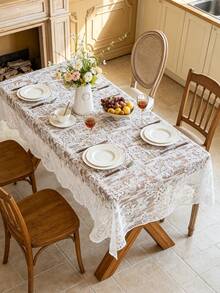1pc Floral Lace Embroidered Organza Tablecloth, French Wavy Edge Design, Romantic Pastoral Vintage Table Cover, Suitable For Wedding, Restaurant And Home Decor - White - View 7