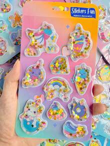 Stickers Fun 3D Shaker Stickers: Glitter-Filled Sweet Treats, Animals & Rainbow Designs For Kids' Crafts - Multicolor - View 15