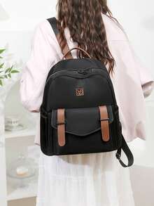 Mochila de gran capacidad para mujeres, bolso clásico de unicolor para damas - Negro 10 - Ver 6