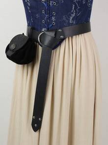 2PCS Set Medieval Viking Leather Belt With Pouch, Renaissance Faire Costume Waist Bag, Adjustable Black Leather Belt With Drawstring Pouch For LARP, Cosplay, Renaissance Market - A - View 4