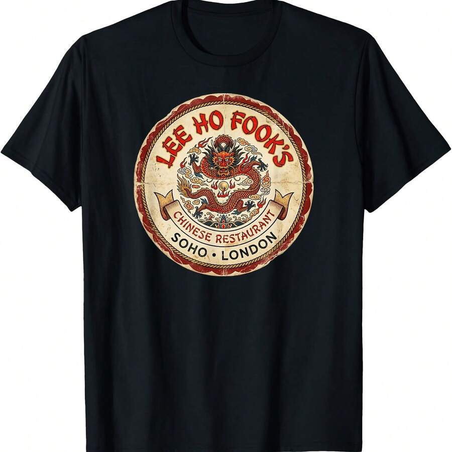 LeeSS Ho Fook's Chinese Restaurant Soho Vintage Travel Sticker T-Shirt - Black - View 1