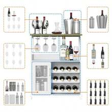 Mueble Bar con Almacenamiento de Vino Extraíble, Aparador Industrial y Buffet con Bandeja de Cristal y Puertas de Malla - Blanco - Ver 7