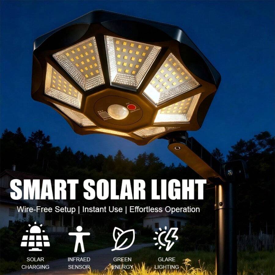 2000mAh Solar Security Light, 168 LED Outdoor Motion Sensor Floodlight With 12-Hour Continuous Illumination, IP65 Waterproof Wall Lamp, High Brightness Wide Coverage For Garden, Yard, Street, Garage, Porch, Driveway, Night Safety Lighting For Homeowners Outdoor Enthusiasts - 太陽能燈 168顆LED燈 - 查看 1