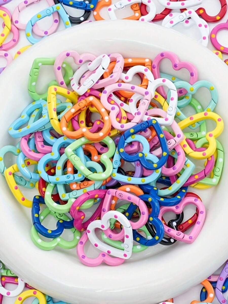 20/10 buah Gesper Cincin Hati Kartun Warna Acak yang Dapat Diatur, Cocok untuk Perhiasan, Pakaian, DIY Liburan, Aksesoris Gantungan Kunci, Lukisan Cakar Kucing