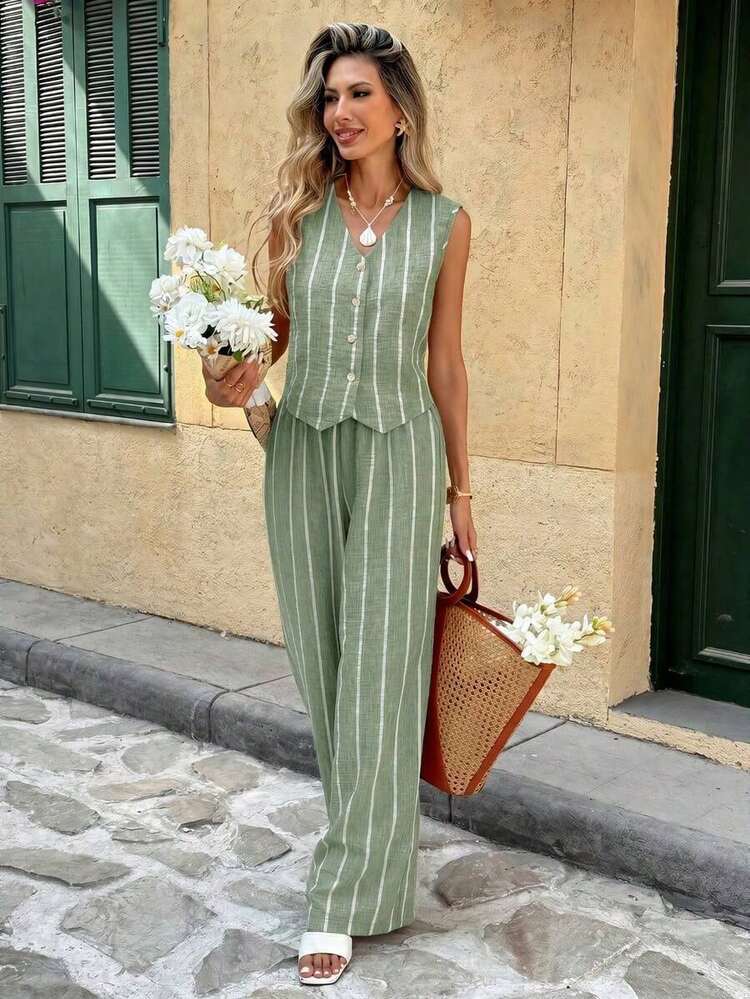 Women Two-Piece Outfits - Green - View 5