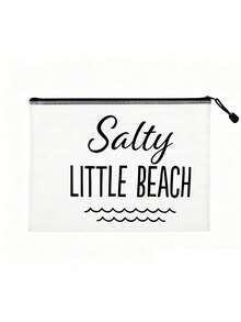 防水時尚海灘包，印有「Salty Little Beach」波浪圖案，大容量透明化妝包，尼龍拉鍊，輕巧便攜，適合春夏收納，非常適合游泳、海灘、潛水和夏季度假旅行 - 彩色 - 查看 14