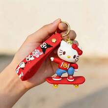 MINISO 三麗鷗卡通滑板造型吊飾鑰匙圈 可愛PVC手腕帶包包掛飾 軟橡膠鑰匙環 適用於後背包 手提包 車鑰匙 旅行 桌面裝飾 日常攜帶配件 錢包收納整理 - 款式2 - 查看 1