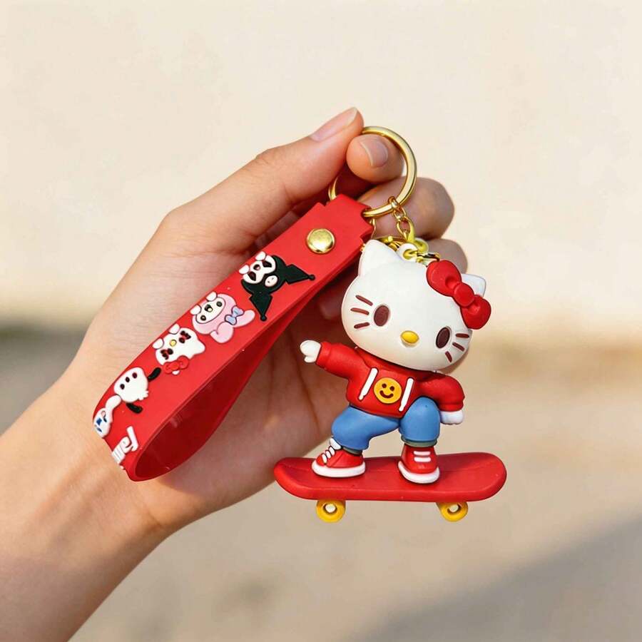MINISO 三麗鷗卡通滑板造型吊飾鑰匙圈 可愛PVC手腕帶包包掛飾 軟橡膠鑰匙環 適用於後背包 手提包 車鑰匙 旅行 桌面裝飾 日常攜帶配件 錢包收納整理 - 款式2 - 查看 1
