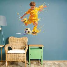 Removable Watercolor Football Player & Ink Splash Wall Sticker, Sports Style Home Decor - C - View 8