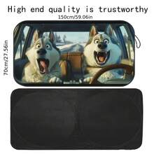 Humorous Husky Car Sunshade - UV Protection, Foldable & Easy To Store, Fits Most Vehicles, Polyester Material With Playful Dog Design For Indoor Decor, Vehicle Cooling Accessory, Playful Dog Design, Easy Storage Feature - A - View 5