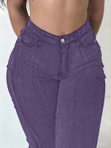 GILIPUR Jeans acampanados de talle alto para mujer estilo Y2K, pantalones vaqueros ajustados de color verde militar vintage, elásticos, elegantes y de moda, fondo versátil y casual para primavera - Morado - Ver 6
