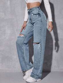 ICON Jeans desgarro de talle alto - Niebla azul - Ver 5