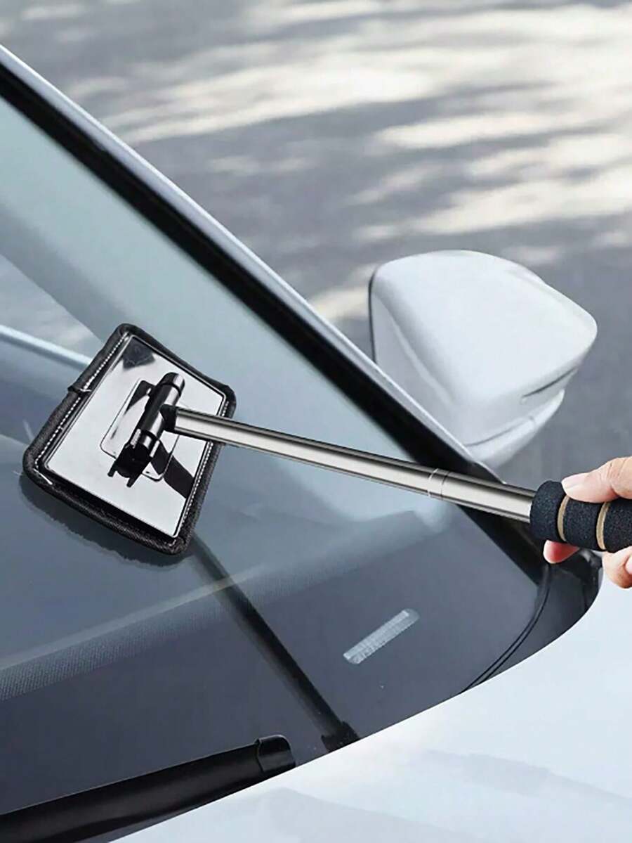 伸縮式擋風玻璃清潔工具，可水洗超細纖維汽車窗玻璃刷，防霧無痕內窗玻璃清潔棒，附防滑手柄，便攜式汽車美容配件，適用於汽車擋風玻璃、側後視鏡、居家玻璃鏡面清潔