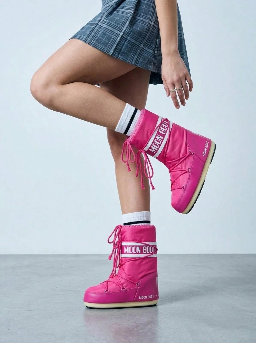 Moon Boot Icon Nylon Kids Boots Pink 14004400-JR - Bouganville - View 1