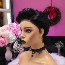 Lace Front Short Wig For Pixie Cut Wig Breathable 100% Brazilian Human Hair Short Wig With Transparent 13x4x1 T-Part Lace Straight Style Suitable For Daily Use,Party Wig - Multicolor - View 6