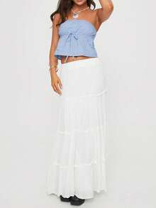 Women Drawstring Tube Tops Solid Color Summer Strapless Cropped Bandeau Backless Shirts For Streetwear - Sky Blue - View 2