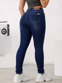Skinny Stretch Jeans With Rips, Casual Youth Style - Deep Blue - View 5