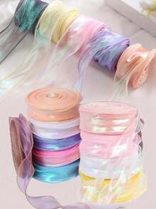 Cintas de flores de hilo de cola de pez iridiscente, empaquetado de ramos, cinta de organza con alambre para decoración de bodas, regalos, cumpleaños y fiestas - A - Ver 2