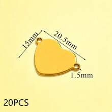 20 Pcs Double‑Hole Heart Connector Charms, 304 Stainless Steel 18K Gold Plated / Heart Tags, DIY Accessories For Necklace & Bracelet Making - Double Hanging Connector - View 10