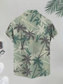 Men'S 3D Plant Print Polyester Hawaiian Shirt Summer Beach Short Sleeve Vintage Floral Casual Regular Fit Breathable Comfortable - 青色 - 查看 8