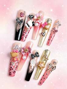 10-100pcs Y2K Leopard Print Bow & Heart Nail Charms, 3D Resin Flatback Nail Art Decoration, Cute Mini Bow Nail Studs For DIY Manicure Accessories - Multicolor - View 6