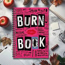 1本時尚個性化塗鴉螺旋筆記本，封面顯眼印有「BURN BOOK」文字與紅唇圖案，質感極佳。適用於工作記錄、學習筆記、日記書寫及其他場景，是畢業、生日等場合的理想禮物。適用於日常規劃與備忘。 - A - 查看 6