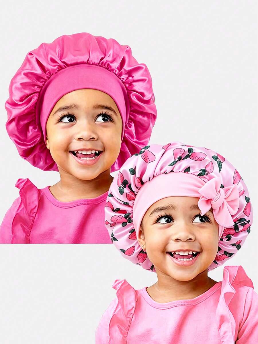 2pcs Girls Fruit Pattern Hair Bonnet - Multicolor - View 1