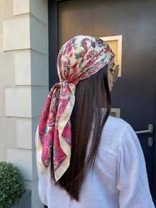 1 chiếc khăn/khăn bandana bằng satin in họa tiết hoa Paisley phong cách Bohemian cổ điển dành cho nữ, đa năng cho trang phục thường ngày và ngoài trời mùa xuân/hè, phù hợp cho kỳ nghỉ, du lịch, và trang phục retro. - màu trắng hồng - Xem 1