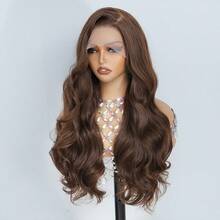 Dark Brown Color 26Inch 13X6 Transparent Lace Front Wig With Baby Hair For Women Body Wave Synthetic Heat-Resistant Wig - Dark Brown - Xem 3