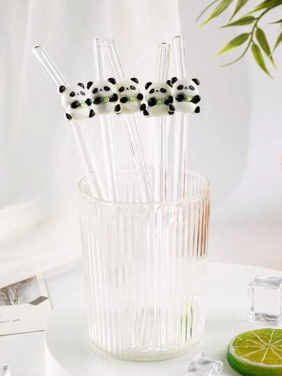 1/3PCS Cute Panda Glass Straw Set – Reusable Curved Straw For Smoothies, Milk Tea, Juice, Cocktails, Coffee, Cold Drinks. Perfect For Summer Parties, Beach, Camping, Travel, Wedding, Back To School, Graduation. Great Gift For Christmas, Birthday, Valentine's Day. Kitchen Essential, Photo Prop, Party Supply.