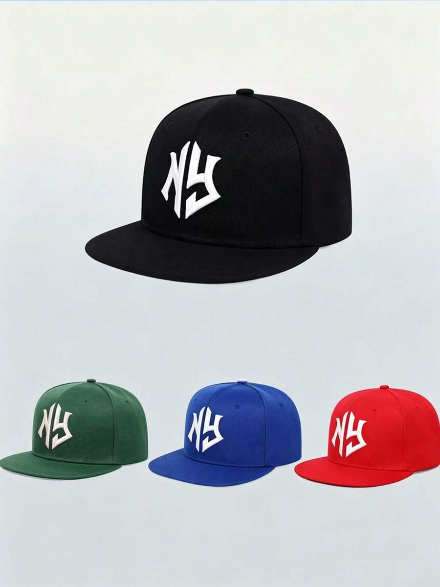 1pc Unisex Personalized Embroidered Flat Brim Street Hip Hop Cap - A - View 1