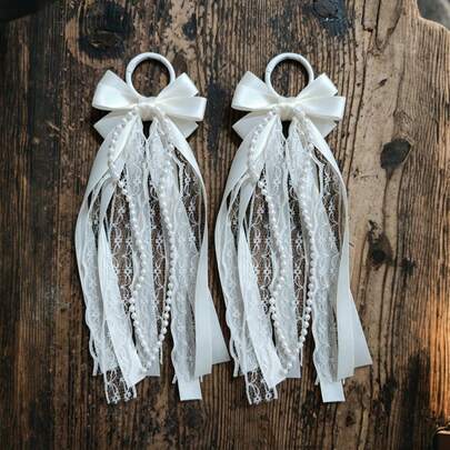 2pcs Ribbon Bow Boot Decorations, Ribbon Plaid Sequin Pearl Lace Holiday Birthday School Decor Accessories. Suitable For Mid-Calf Boots/Western Cowboy Boots Decoration