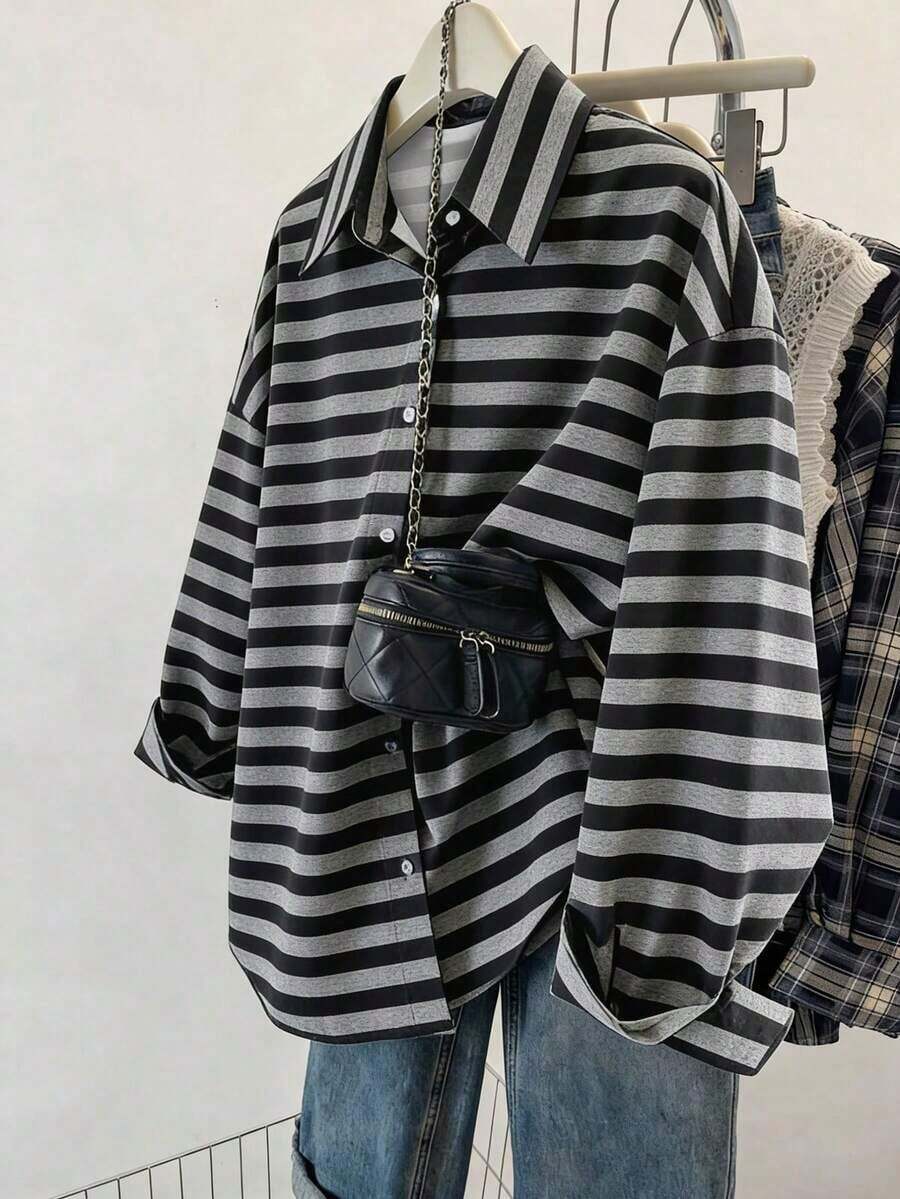 Camisa casual de manga larga con botones delanteros y bordado de frutas - Multicolor 2 - Ver 1