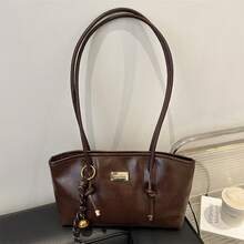 Bolso de mano moderno y versátil para mujer, estilo casual elegante con un toque de alta gama, bolso de hombro estiloso ideal para ir de compras, bolso grande retro de moda para mujer, nuevo bolso tote de cuero encerado de moda 2026, popular bolso de hombro para ir al trabajo en otoño e invierno. - Marrón sin colgante - Ver 12